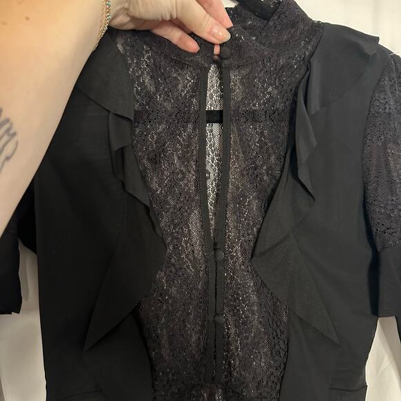 Skivvies for Love & Lemons Eva Lace Ruffle Thong Bodysuit Black Size Medium - Picture 8 of 11